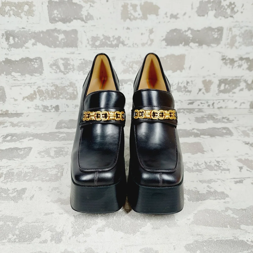 New SAM EDELMAN Rowe Platform Black Faux Leather Heeled Loafers i 622 - Picture 8 of 13